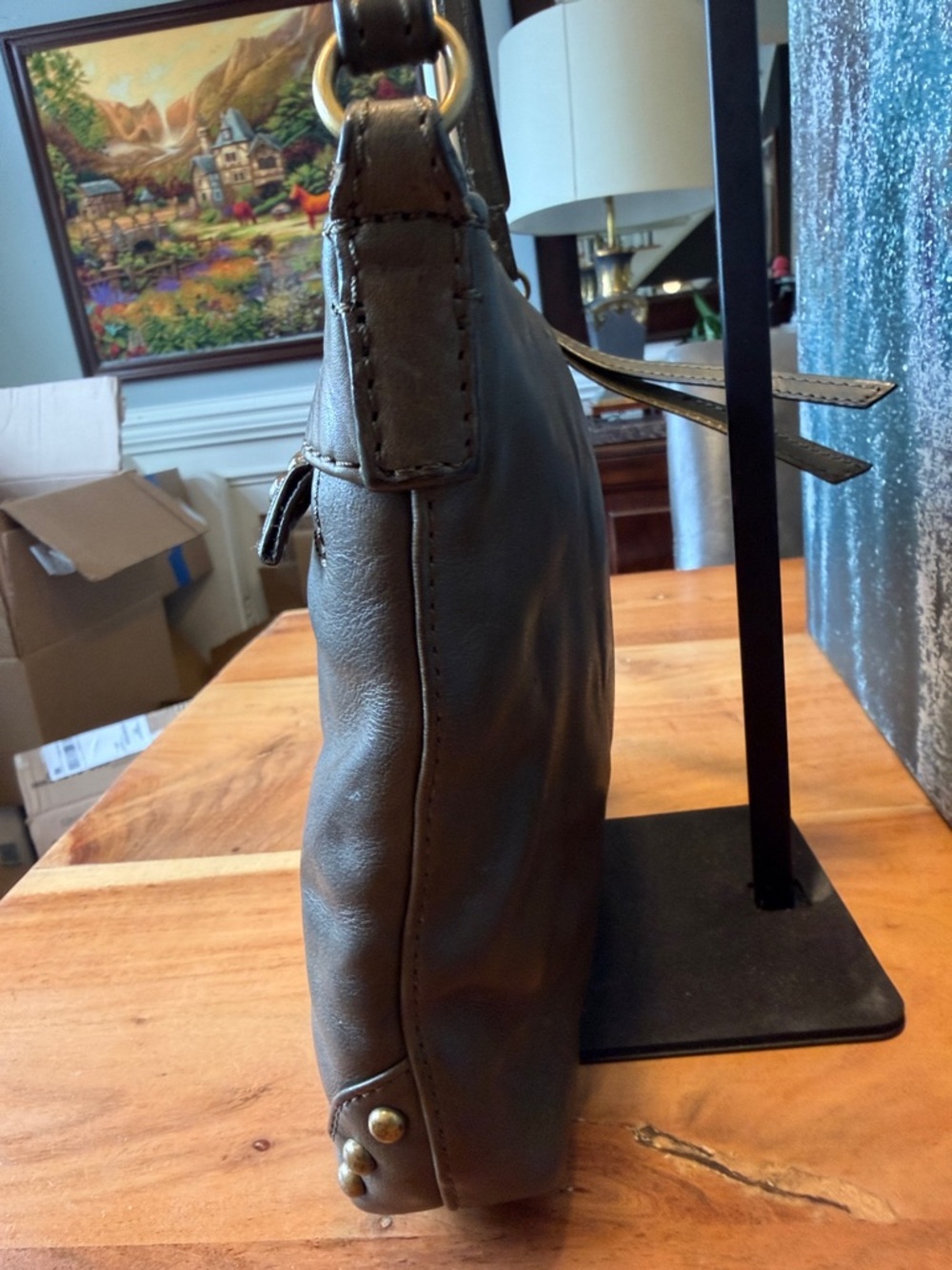 Frye Minimalist Olive Green Leather Studded Crossbody Bag 2010s (GUC) - Picture 12 of 17